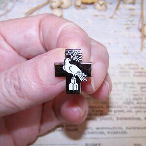 Sterling Silver Enamel Religious Pin Brooch - Dove of Peace